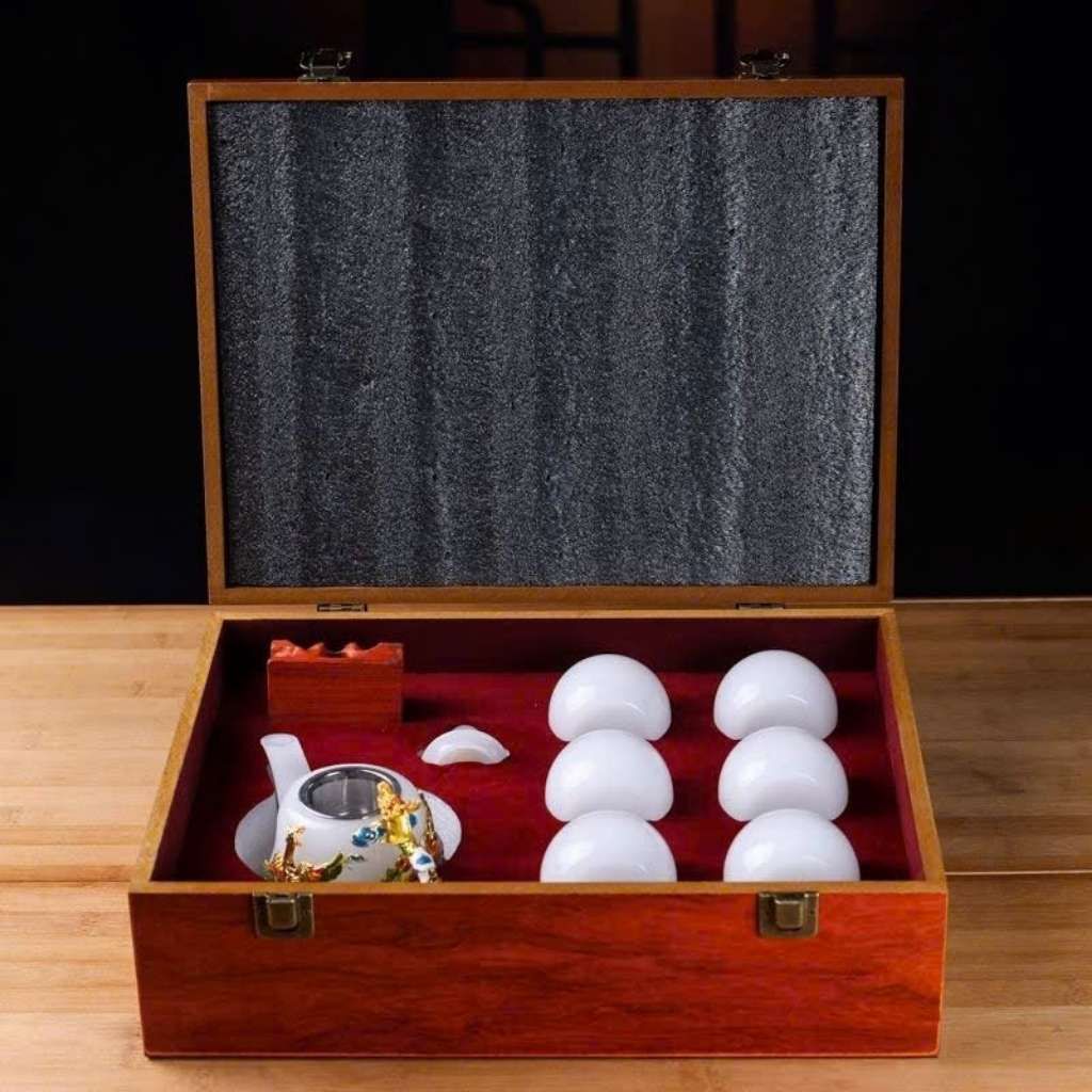  Bộ Ấm Chén Sứ Bạch Ngọc Họa Tiết Mạ Vàng BKSTCN-9472 