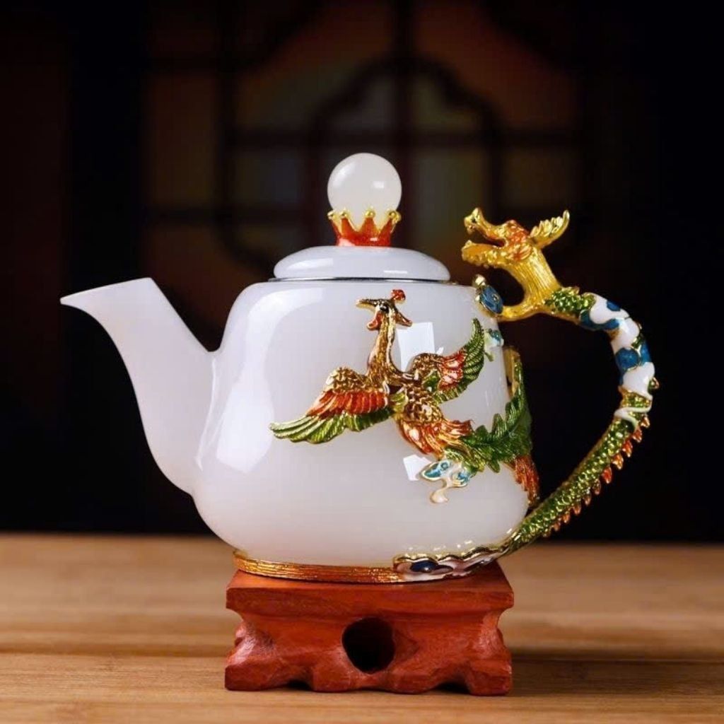  Bộ Ấm Chén Sứ Bạch Ngọc Họa Tiết Mạ Vàng BKSTCN-9472 