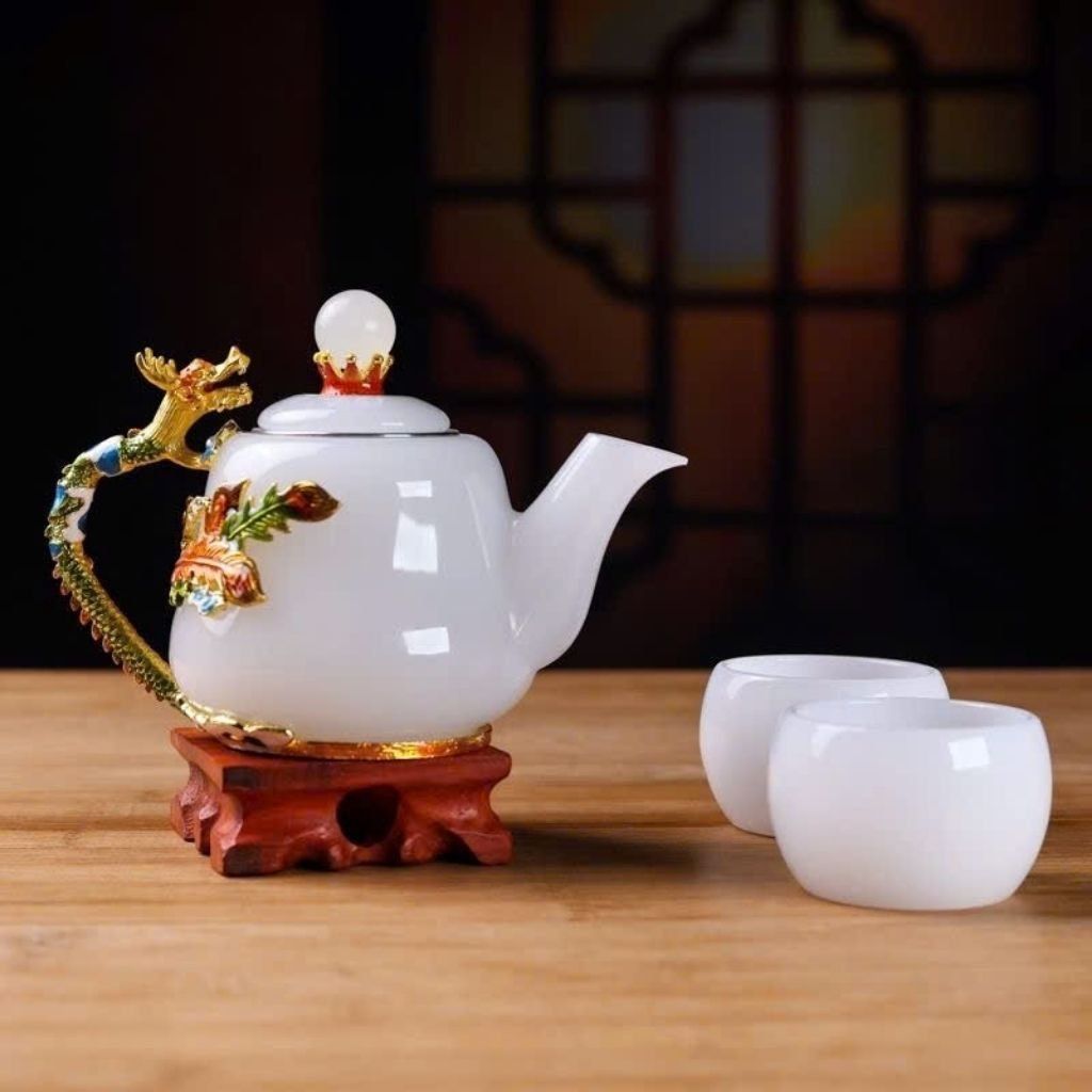  Bộ Ấm Chén Sứ Bạch Ngọc Họa Tiết Mạ Vàng BKSTCN-9472 