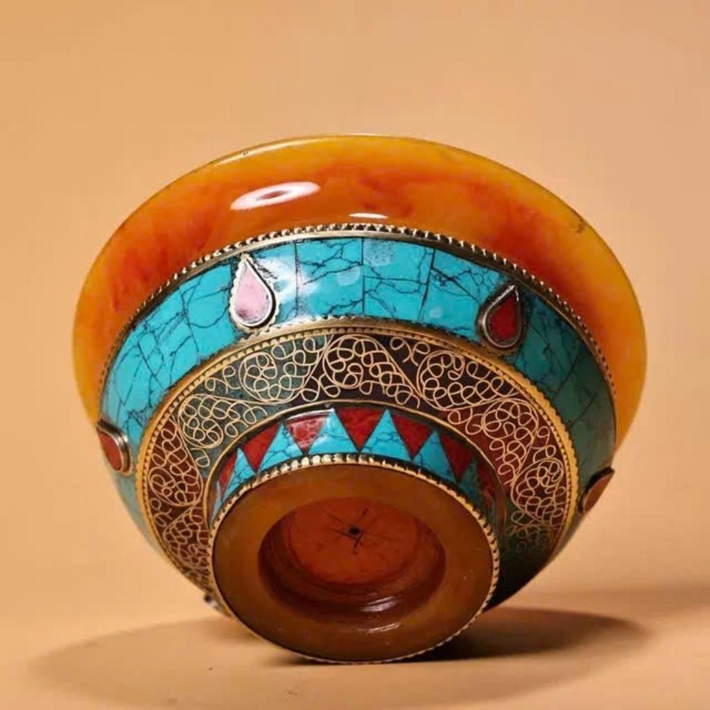  Bát Ngọc Bích Vàng Cam Khảm Nạm Đá Quý BKSTCN-9489 