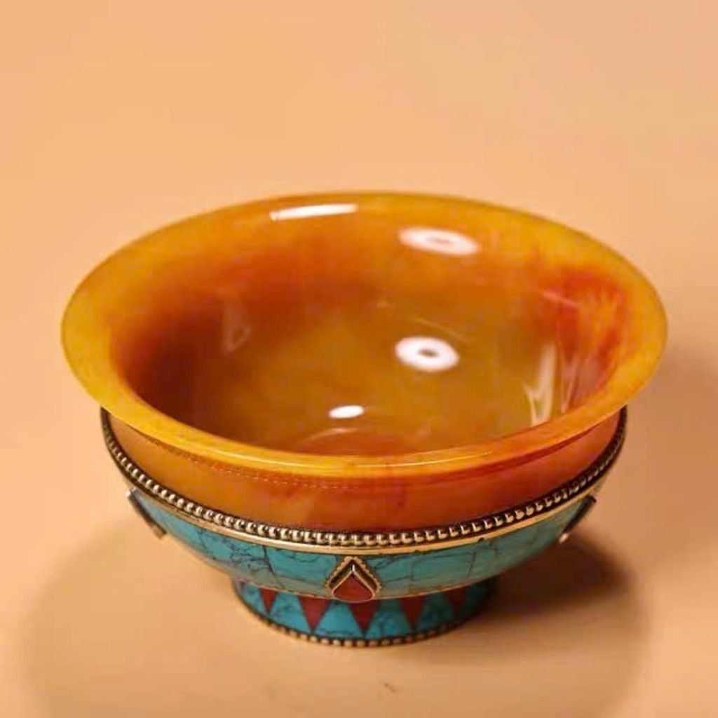  Bát Ngọc Bích Vàng Cam Khảm Nạm Đá Quý BKSTCN-9489 