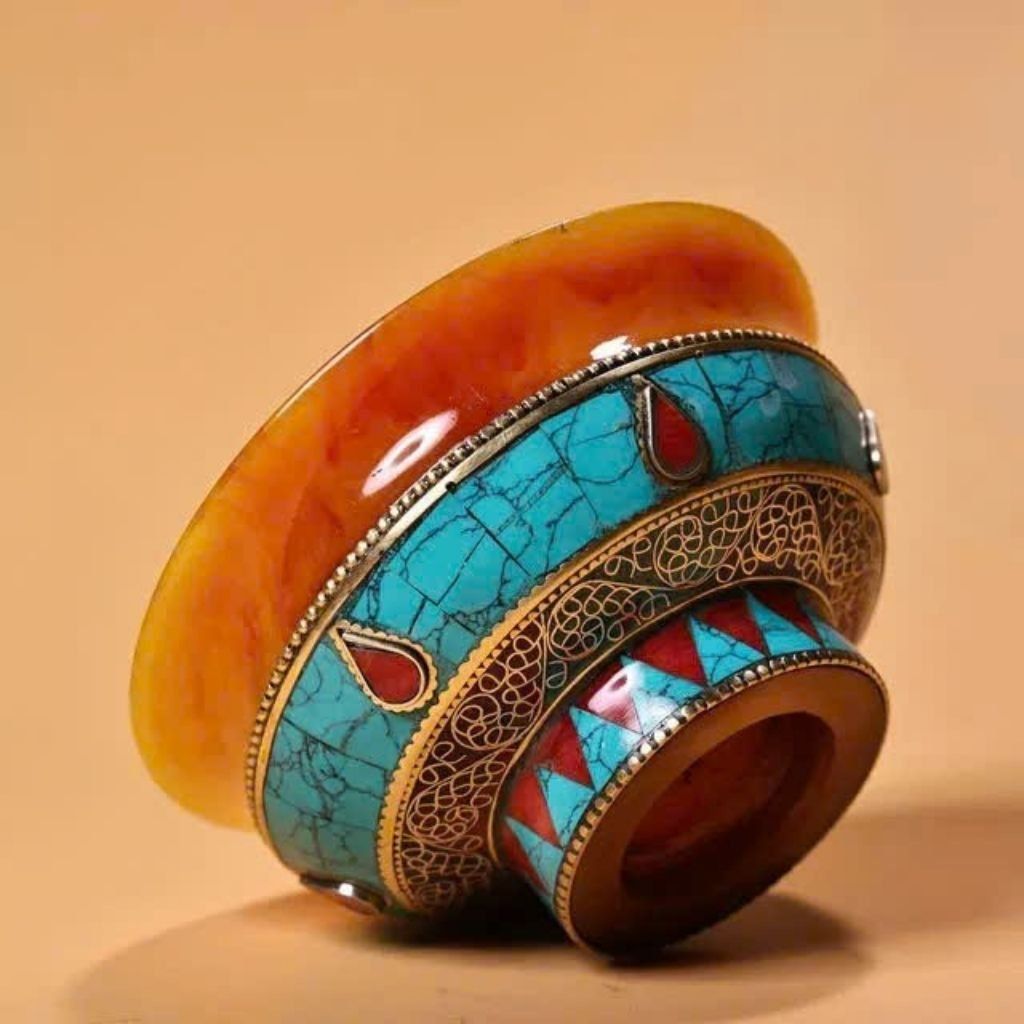  Bát Ngọc Bích Vàng Cam Khảm Nạm Đá Quý BKSTCN-9489 