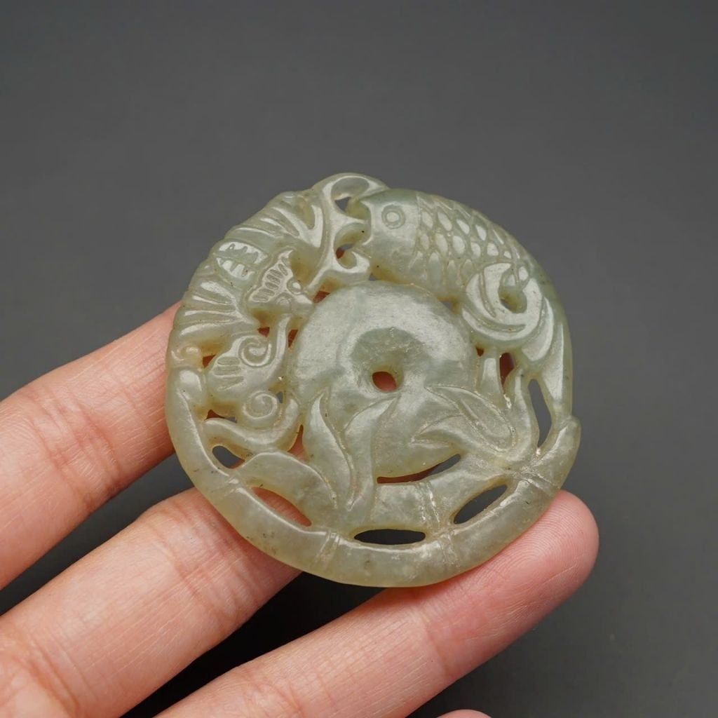  Mặt Dây Chuyền Ngọc Bích Song Ngư Chạm Khắc BKSTCN-9494 