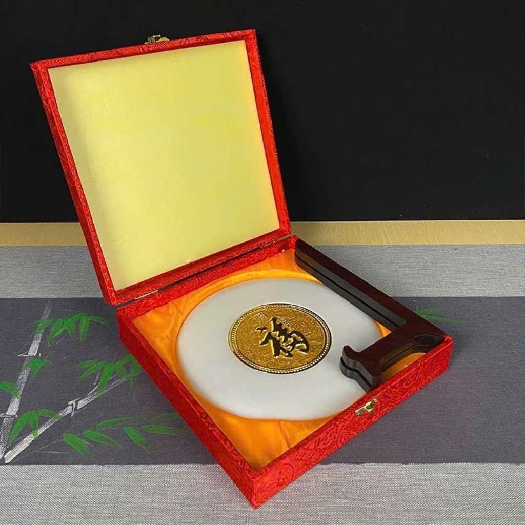  Đĩa Đá Ngọc Chữ Phúc Mạ Vàng Cao Cấp BKSTCN-9565 