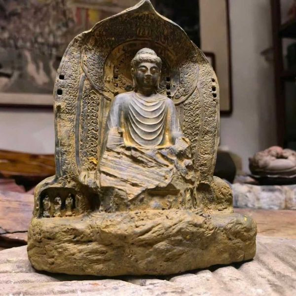  Tượng Phật Quan Âm Bằng Đá Cổ Cao 18cm BKSTCN-9584 