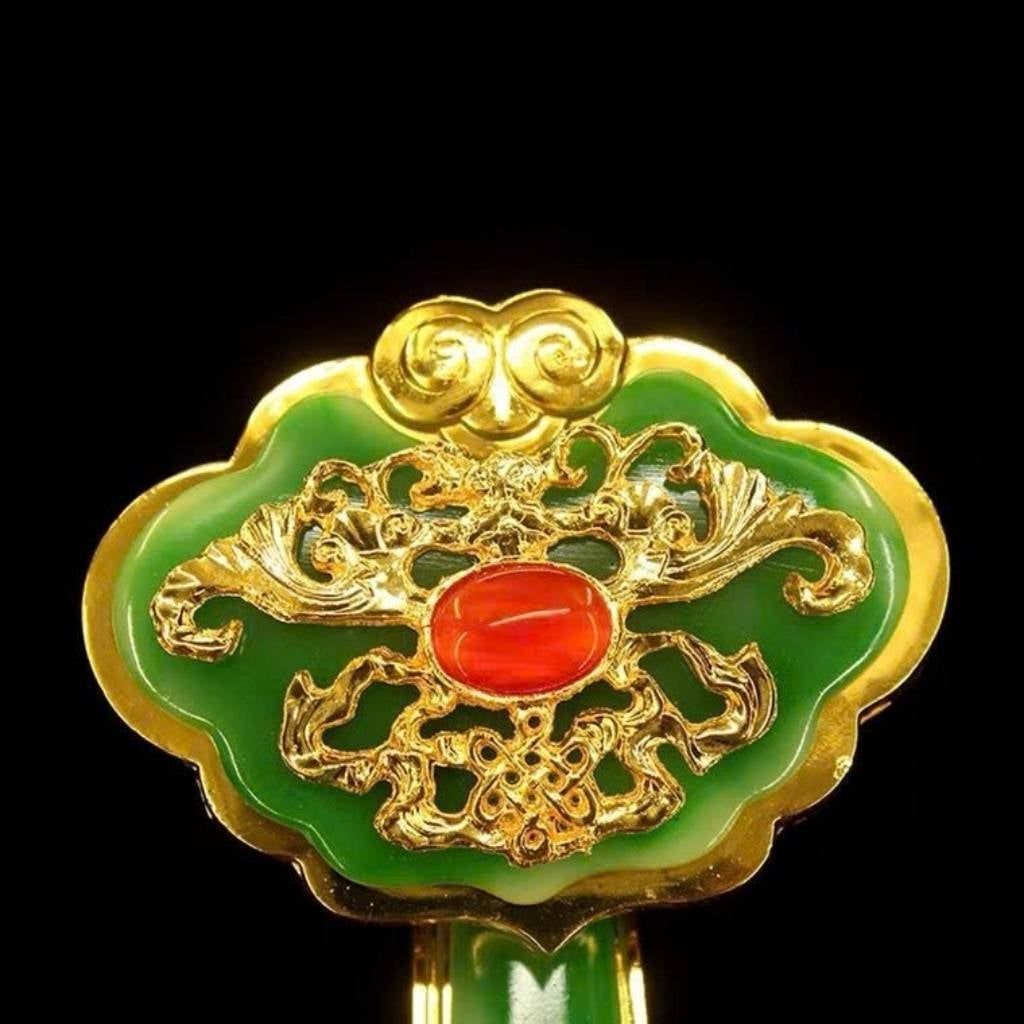  Gậy Như Ý Ngọc Tự Nhiên Mạ Vàng Phong Thủy BKSTCN-9639 