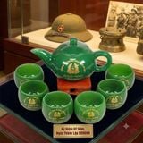  Bộ Ấm Chén Gốm Sứ Màu Xanh Ngọc In Logo Bộ Quốc Phòng BKSTCN-9641 