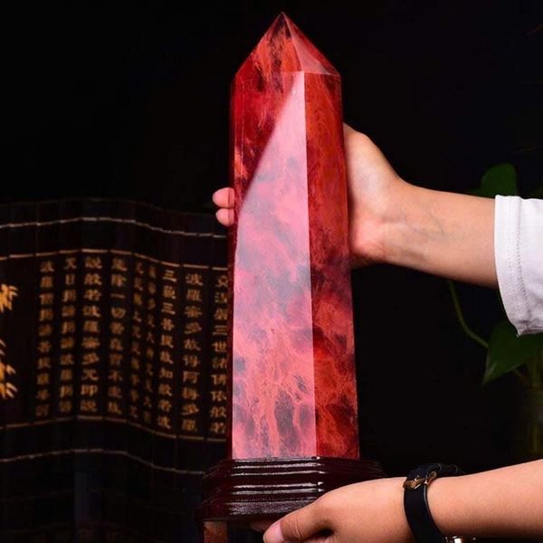  Trụ Đá Núi Lửa Đỏ Phong Thủy Kèm Đế Gỗ BKSTCN-9644 