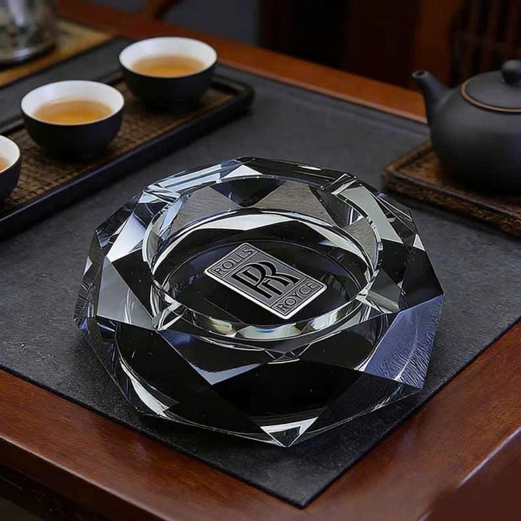  Gạt Tàn Pha Lê Khối Cắt Kim Cương Logo Rolls-Royce Cao Cấp BKSTCN-9668 