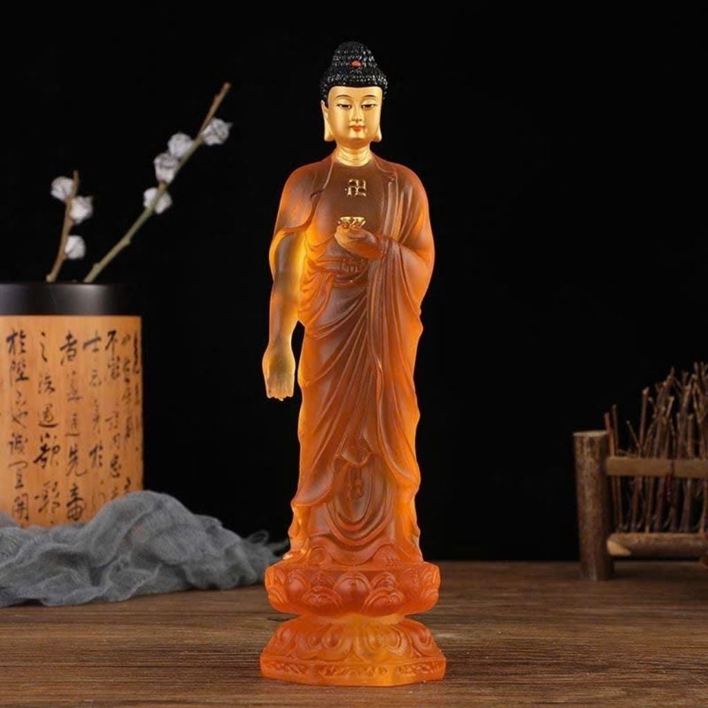  Tôn Tượng Đức Phật A Di Đà Bằng Lưu Ly Cam Hổ Phách Cao Cấp BKSTCN-9671 