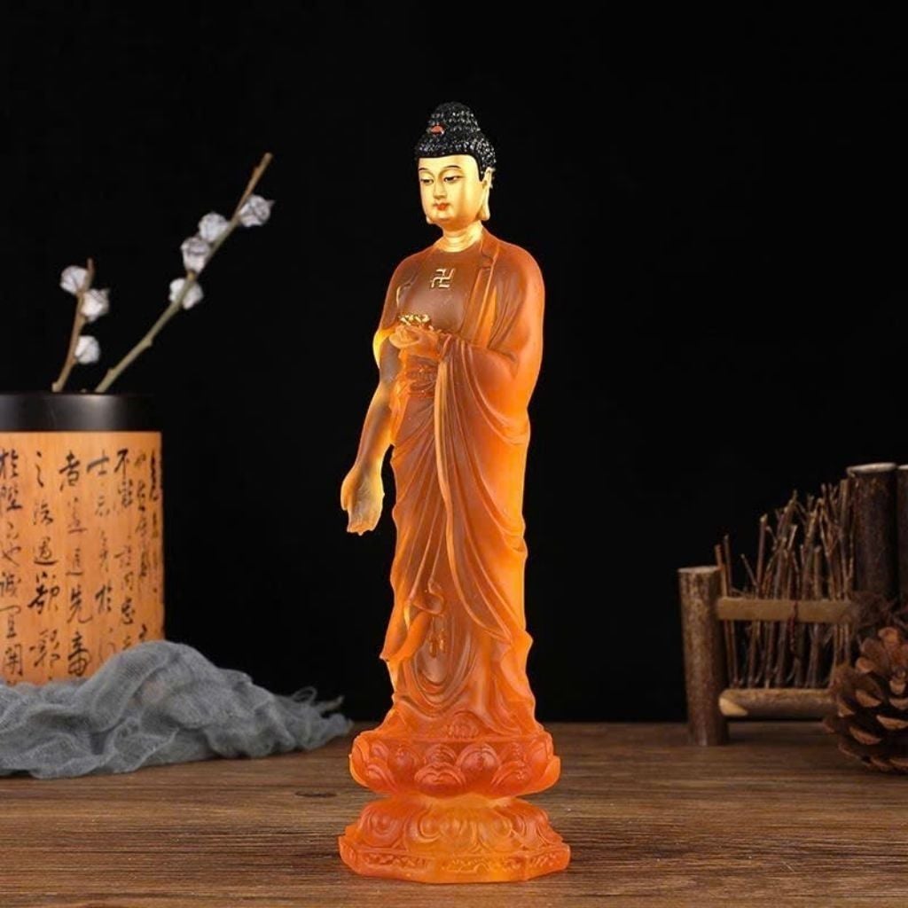  Tôn Tượng Đức Phật A Di Đà Bằng Lưu Ly Cam Hổ Phách Cao Cấp BKSTCN-9671 
