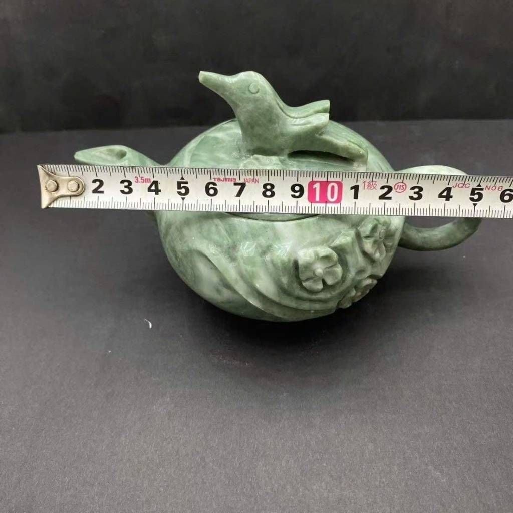  Ấm Trà Ngọc Bích Tự Nhiên Tạc Chim Hỷ Thước & Hoa Mai BKSTCN-9677 