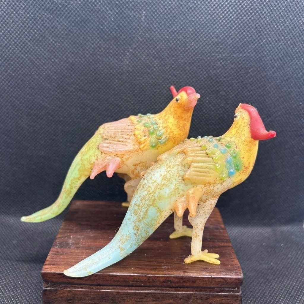  Cặp Tượng Chim Trĩ Phượng Hoàng Ngọc Thủy Tinh Lưu Ly Cổ BKSTCN-9679 