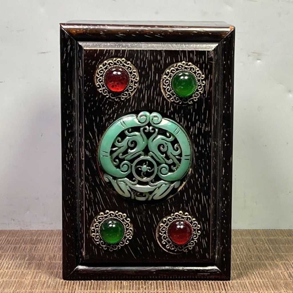  Hộp gỗ đính đá ngọc bích sưu tầm BKWOCN-9234 