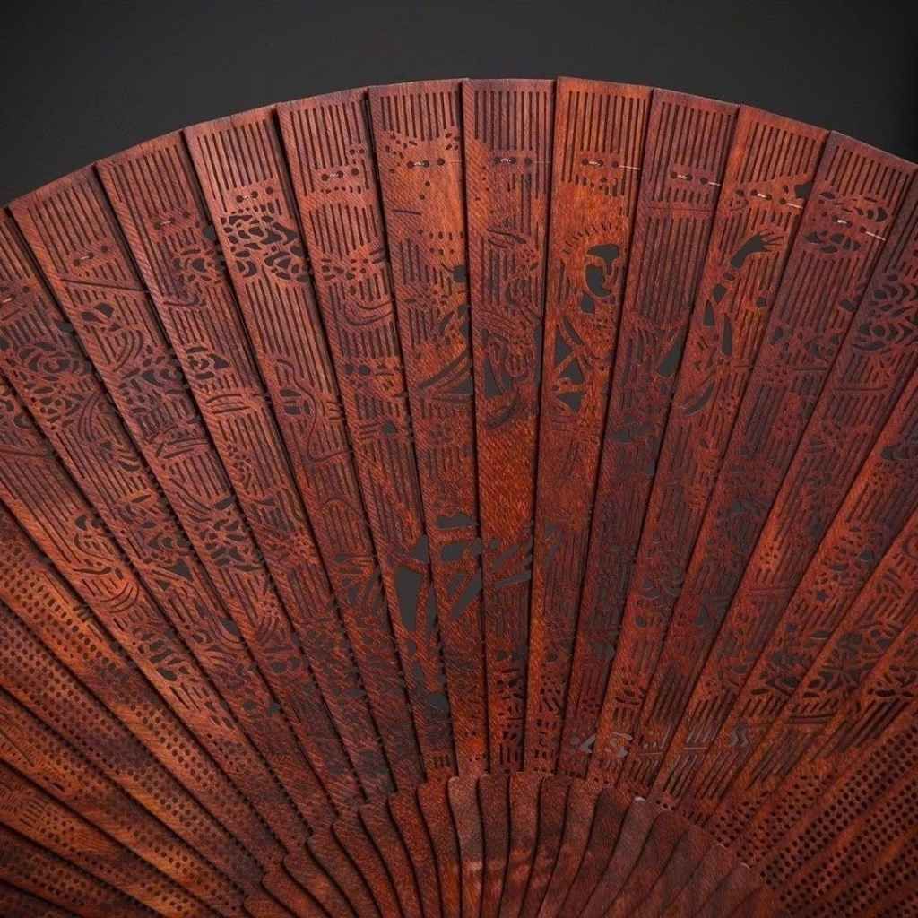  Quạt Gỗ Mỹ Nghệ Chạm Khắc Trưng Bày Đẹp BKWOCN-9236 