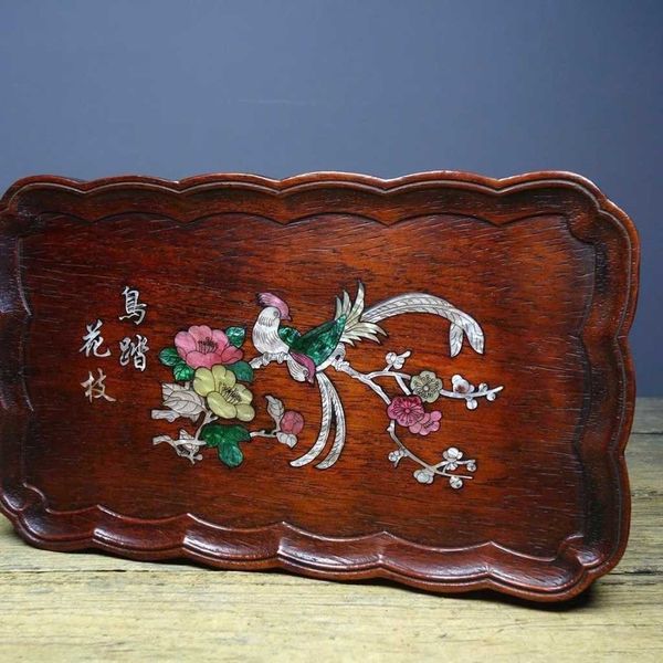  Khay Trà Gỗ Trắc Khảm Chim Hoa Trường Thọ  BKWOCN-9250 