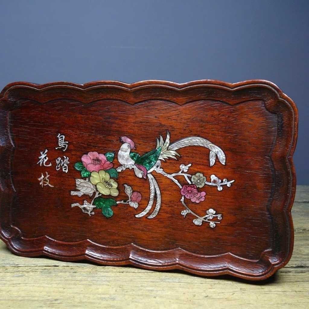  Khay Trà Gỗ Trắc Khảm Chim Hoa Trường Thọ  BKWOCN-9250 