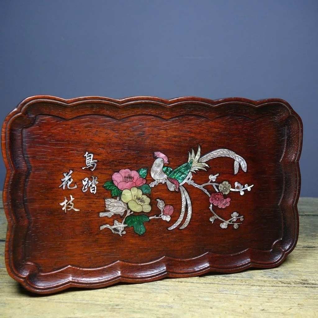  Khay Trà Gỗ Trắc Khảm Chim Hoa Trường Thọ  BKWOCN-9250 