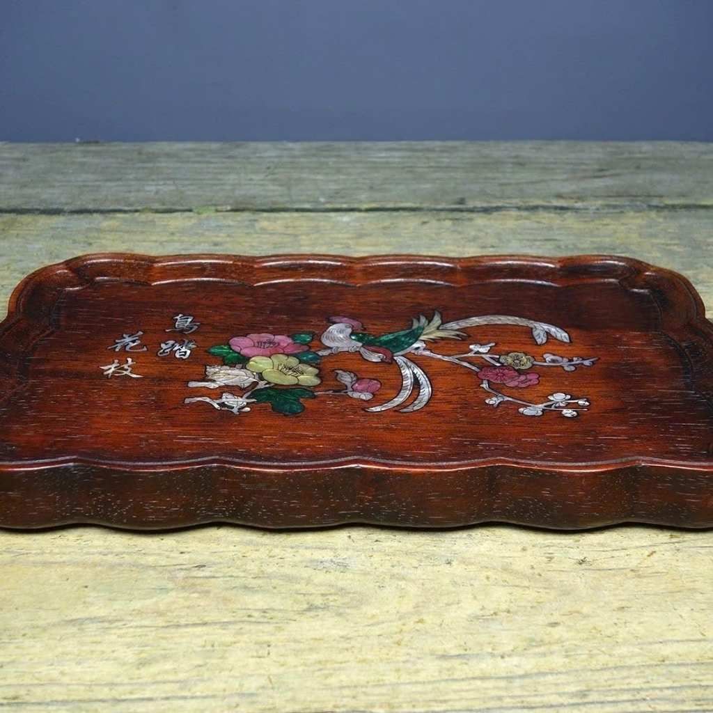  Khay Trà Gỗ Trắc Khảm Chim Hoa Trường Thọ  BKWOCN-9250 