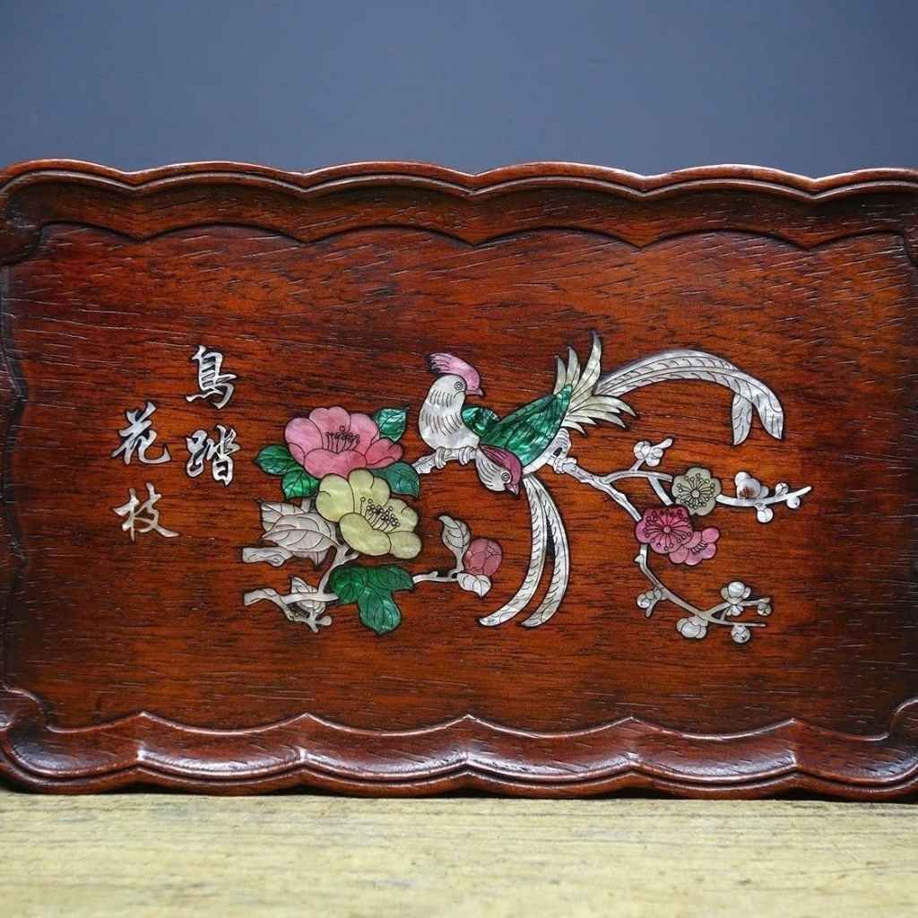  Khay Trà Gỗ Trắc Khảm Chim Hoa Trường Thọ  BKWOCN-9250 