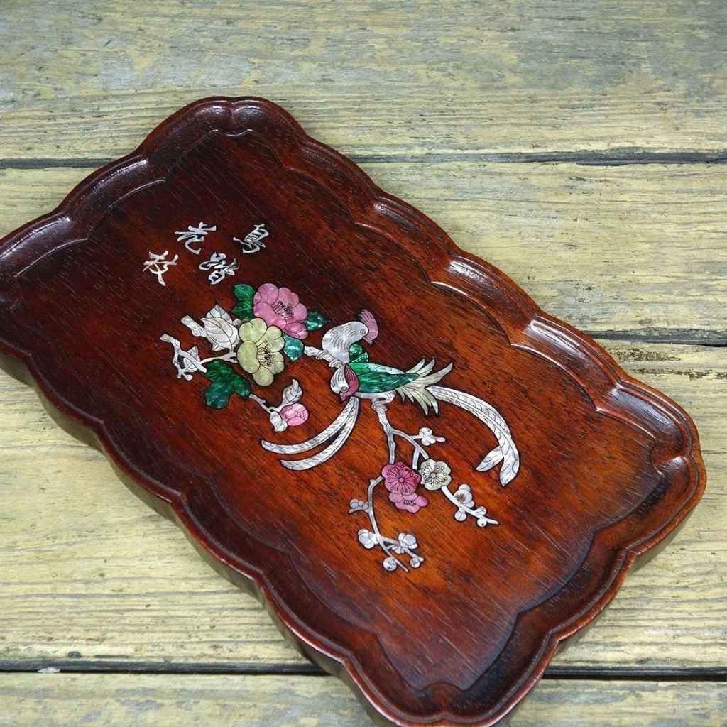  Khay Trà Gỗ Trắc Khảm Chim Hoa Trường Thọ  BKWOCN-9250 