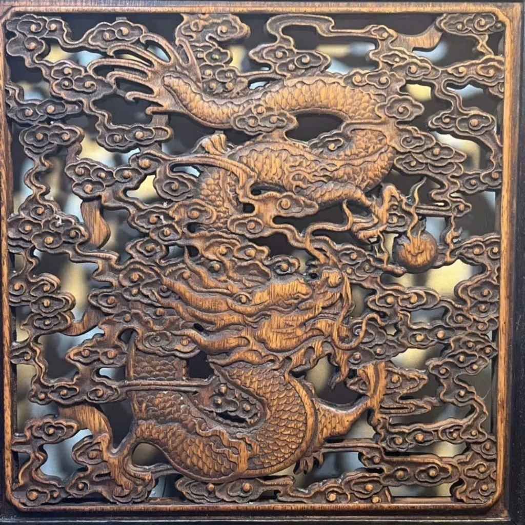  Tranh Gỗ Chạm Khắc Rồng Vờn Ngọc Cổ Điển BKWOCN-9252 
