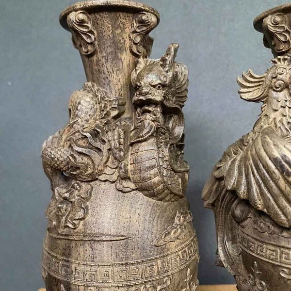  Cặp Lục Bình Gỗ Chạm Rồng Phượng Đẹp BKWOCN-9295 