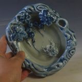  Gạt Tàn Gốm Sứ Hoa Lam Đắp Nổi 