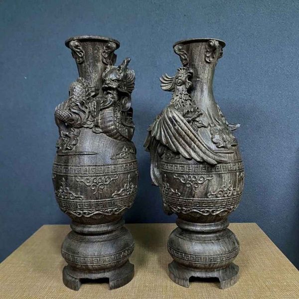  Cặp Lục Bình Gỗ Chạm Rồng Phượng Đẹp BKWOCN-9295 