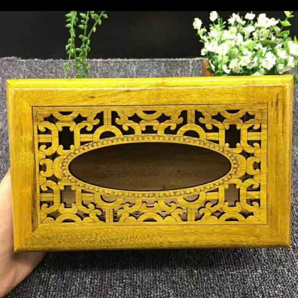  Hộp Đựng Giấy Ăn Gỗ Nu Khắc Hoa Văn Sưu Tầm BKWOCN-9308 