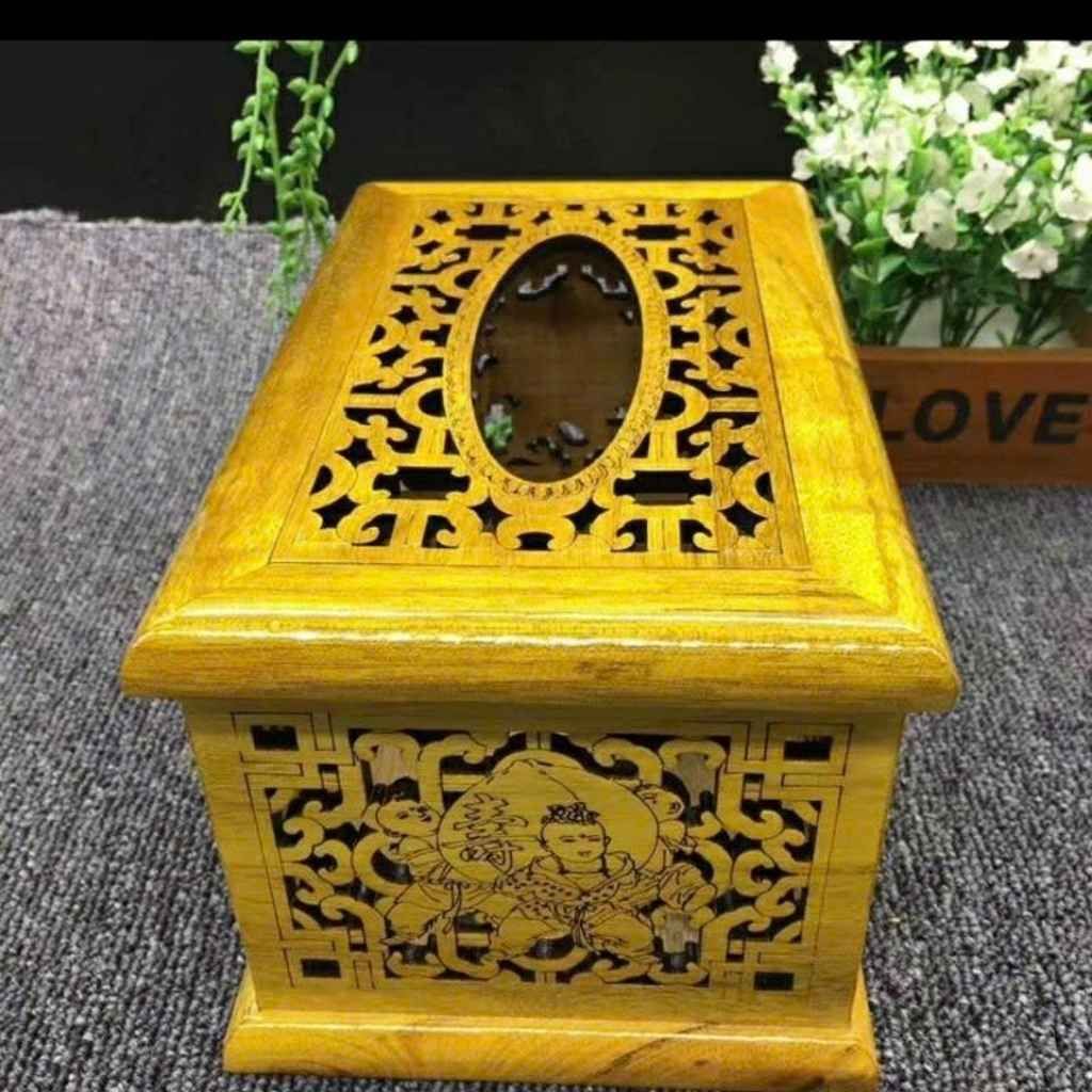  Hộp Đựng Giấy Ăn Gỗ Nu Khắc Hoa Văn Sưu Tầm BKWOCN-9308 