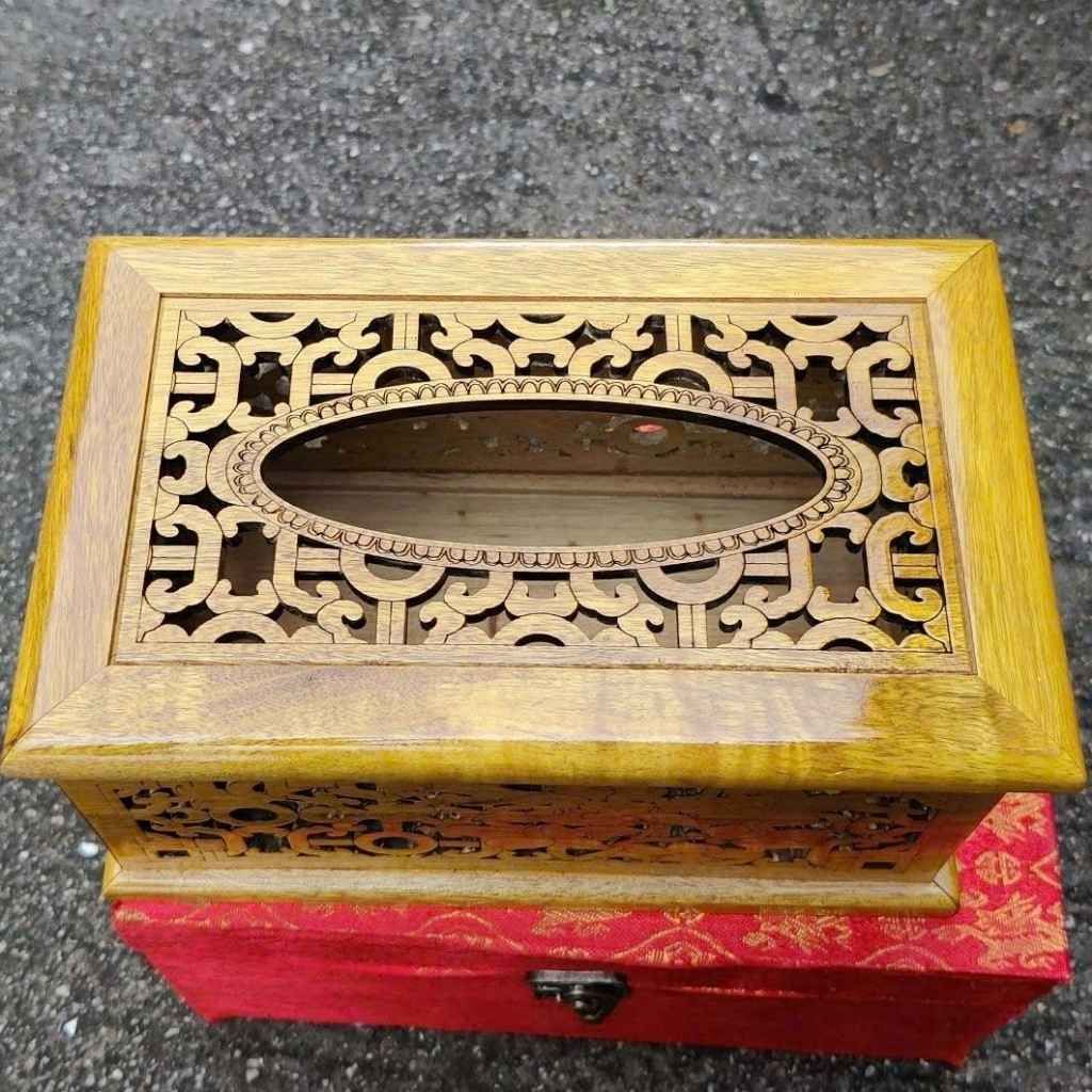  Hộp Đựng Giấy Ăn Gỗ Nu Khắc Hoa Văn Sưu Tầm BKWOCN-9308 