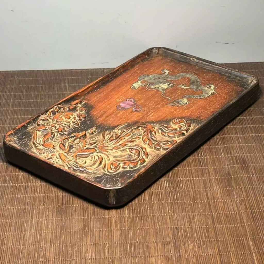  Khay Trà Gỗ Chạm Long Phụng Giả Cổ Sưu Tầm BKWOCN-9324 