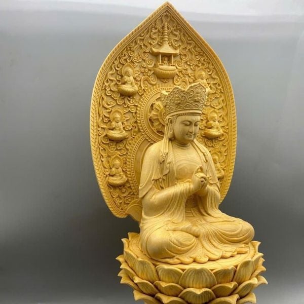  Tượng Phật Địa Tạng Gỗ Hoàng Dương 32cm Tinh Xảo BKWOCN-9326 