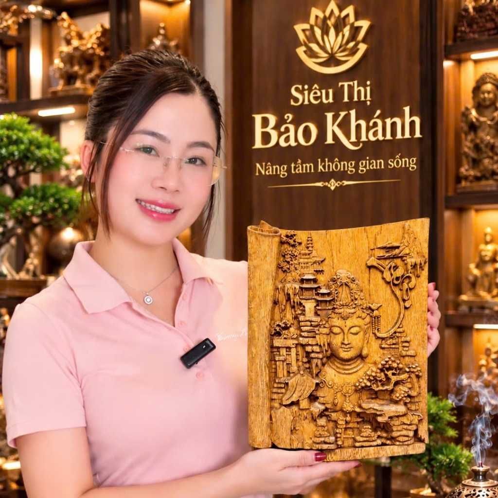  Tranh Trầm Hương Nhất Tâm Bái Phật Đục Tinh Xảo Kèm Đế Gỗ BKWOCN-9330 