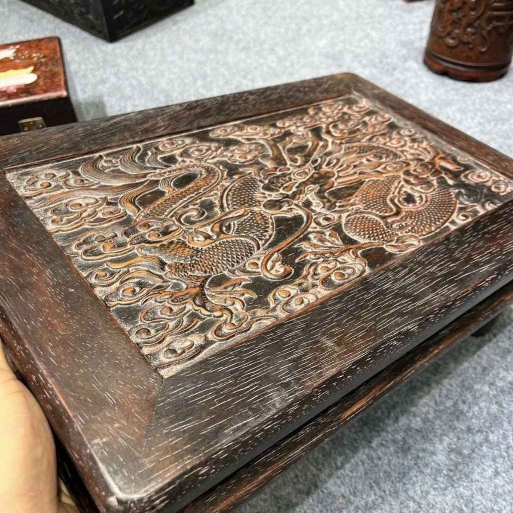  Khay Trà Gỗ Mun Chạm Khắc Rồng Phong Thủy Đẳng Cấp BKWOVN-9223 