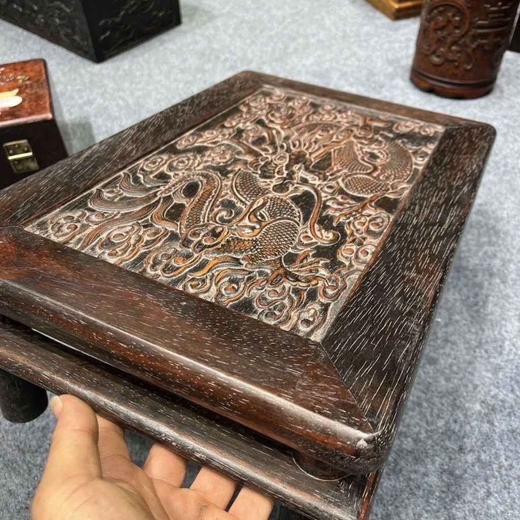  Khay Trà Gỗ Mun Chạm Khắc Rồng Phong Thủy Đẳng Cấp BKWOVN-9223 