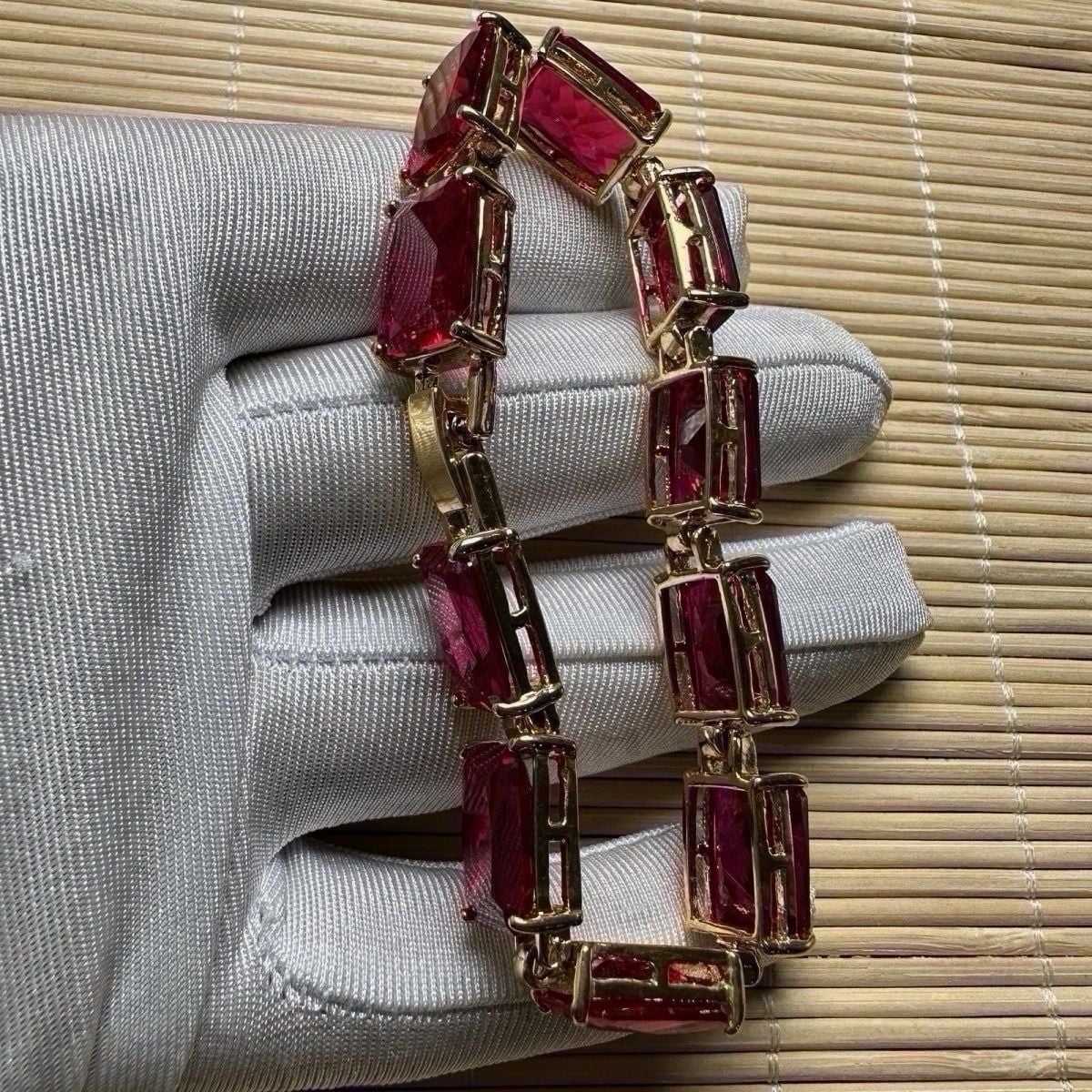 Lắc  tay ruby Nam Phi  Bọc bạc mạ vàng 18 k 
