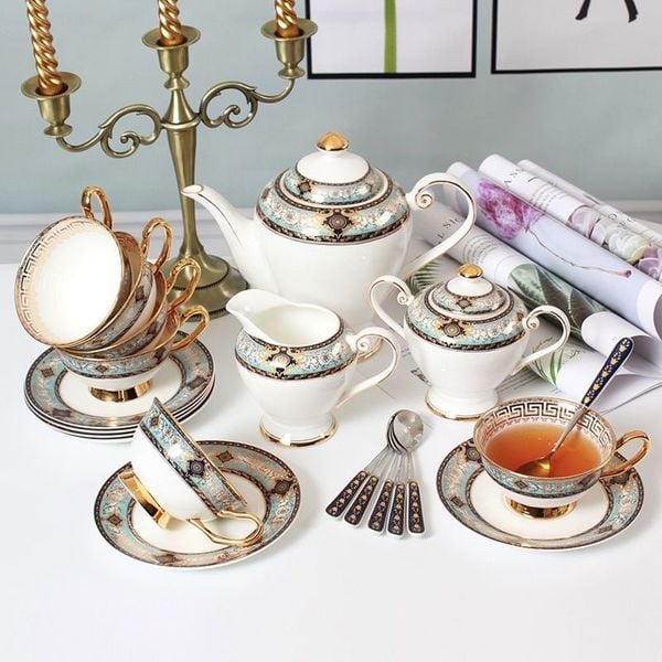  Bộ Trà Cà Phê Sứ Xương Anh Dát Vàng BKCECN-10653 