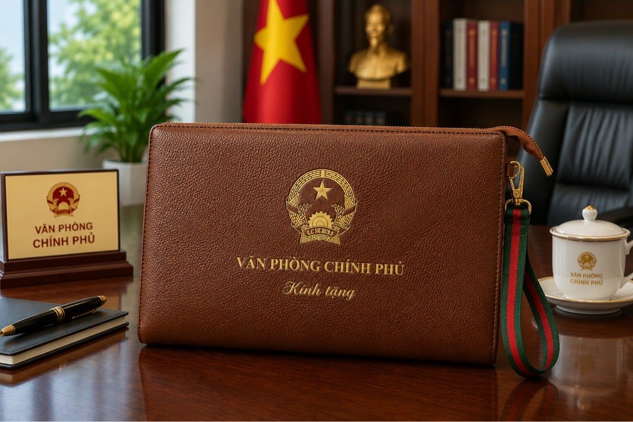  Túi Clutch in VĂN PHÒNG CHÍNH PHỦ  Da bò cao cấp quà tặng ý nghĩa BKFAVN-9451 