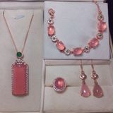  BỘ TRANG SỨC BẠC 925 NẠM CHALCEDONY HỒNG 