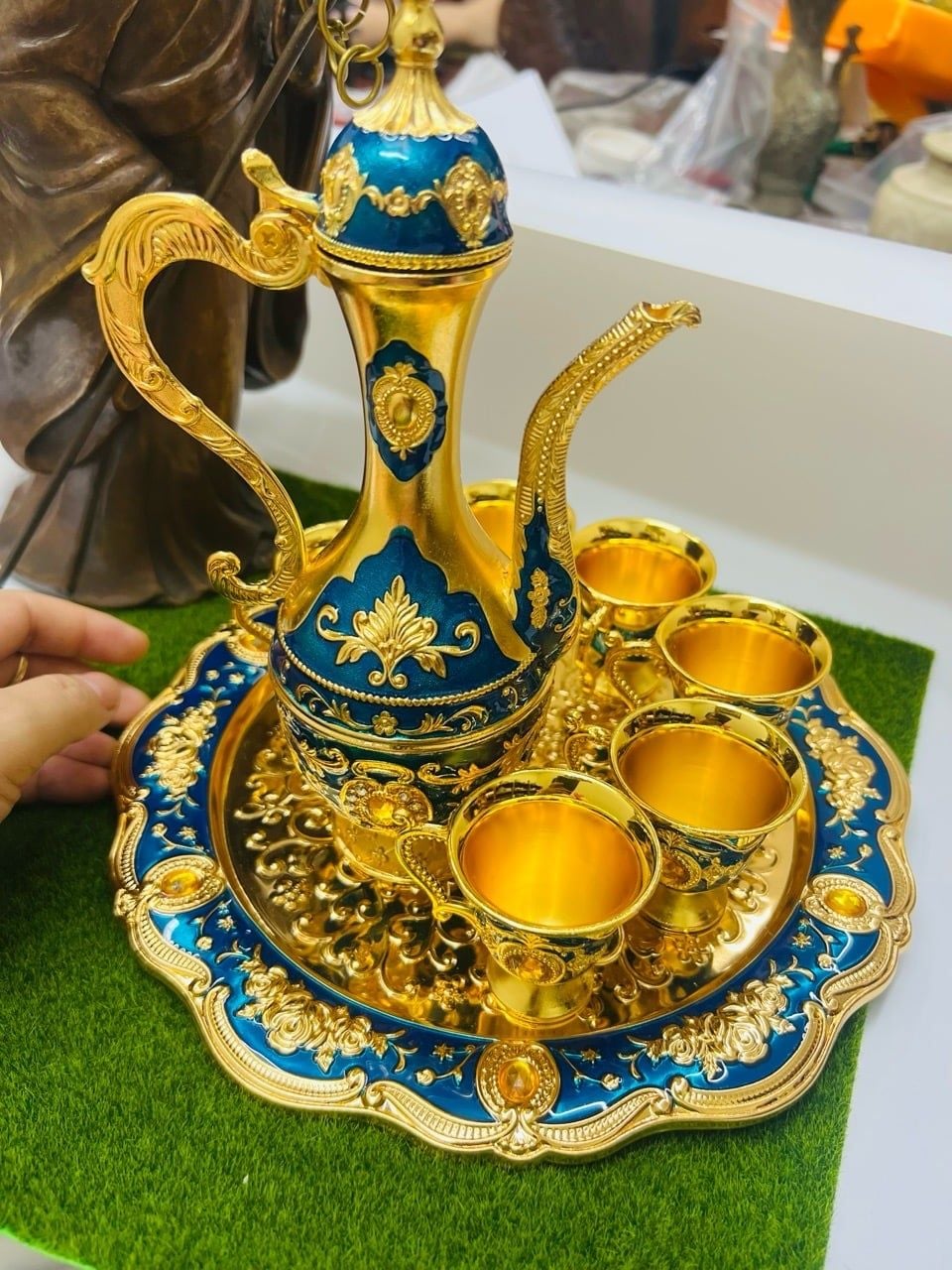  BỘ LY ĐỒNG HOÀNG GIA DÁNG CAO – XANH MẠ VÀNG 18K BKMECN-10372 