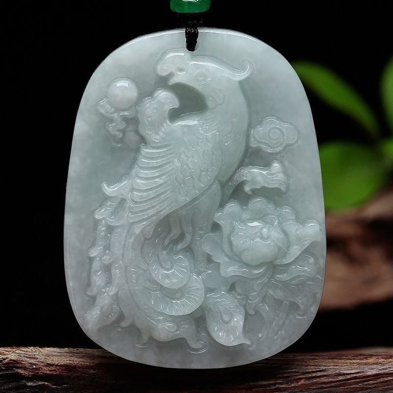  Mặt Dây Chuyền Ngọc Phỉ Thúy Băng Khắc Phượng Hoàng Mẫu Đơn BKSTCN-9684 