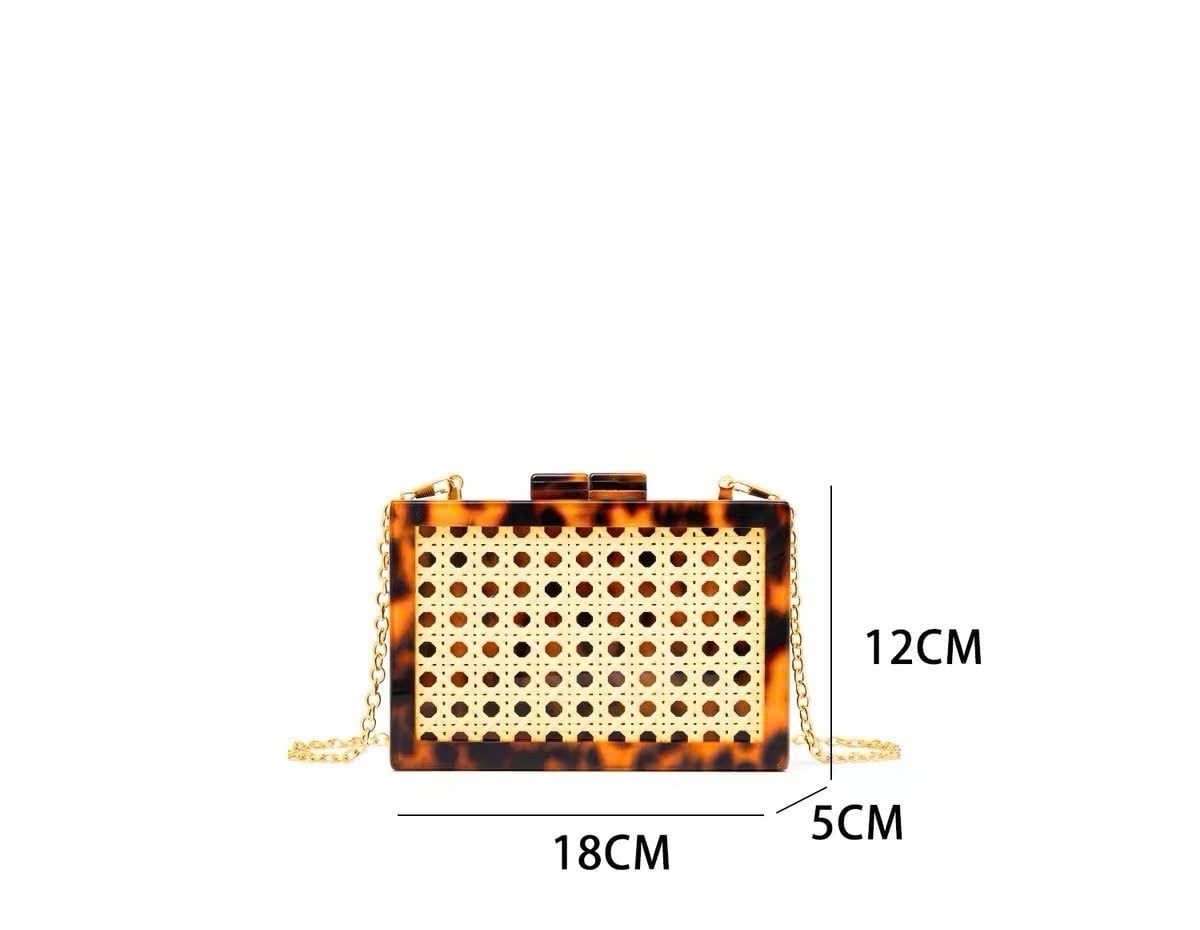  Túi Hộp Vuông Họa Tiết Mây Đan Phối Xích Đồi Mồi BKFAVN-9459 