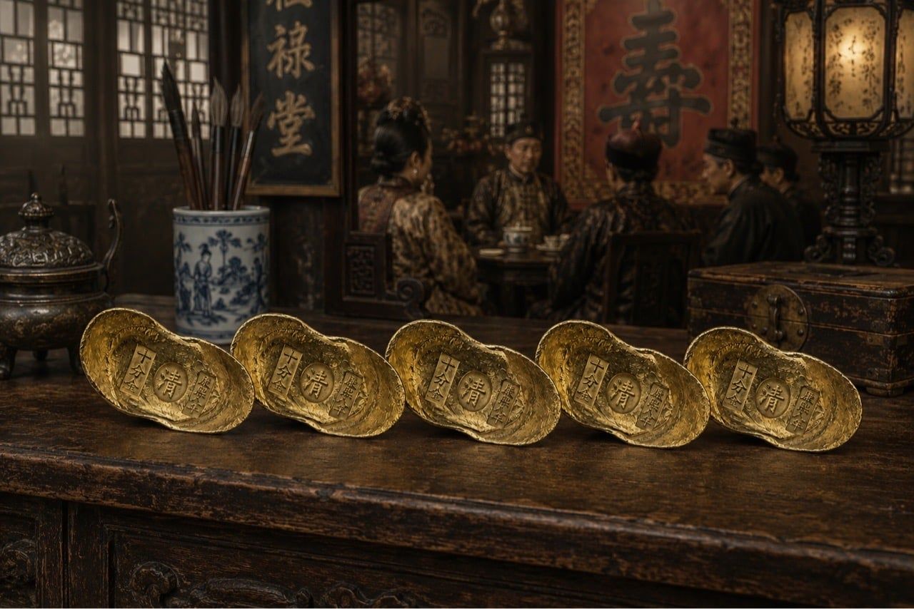  5 Đĩnh Đồng Giả Cổ – Tiền Vàng Khang Hy Nhà Thanh Trang Trí Phong Thủy BKMECN-10348 