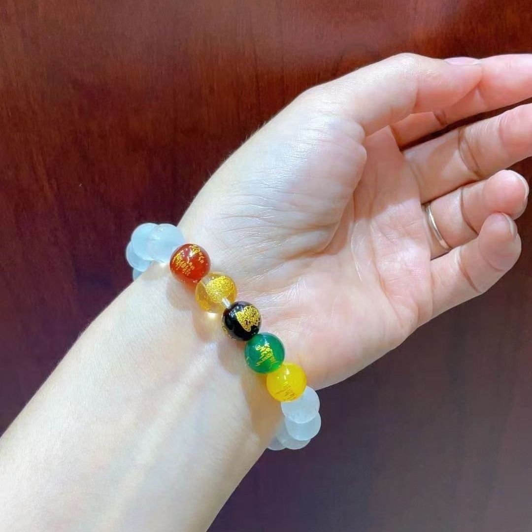  Vòng tay ngũ lộ thần tài thạch anh trắng 