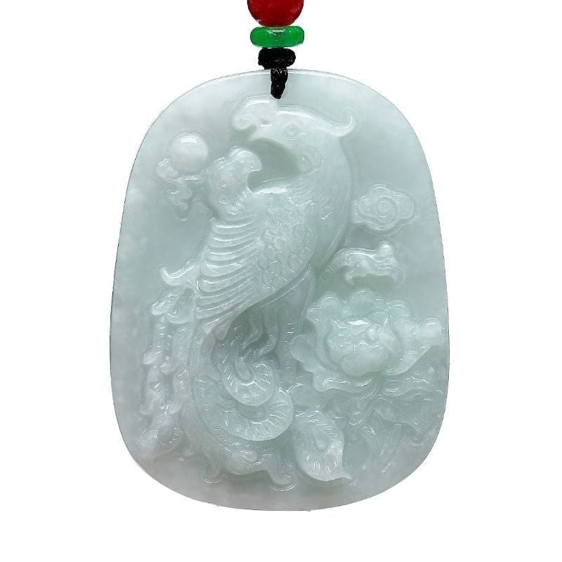  Mặt Dây Chuyền Ngọc Phỉ Thúy Băng Khắc Phượng Hoàng Mẫu Đơn BKSTCN-9684 