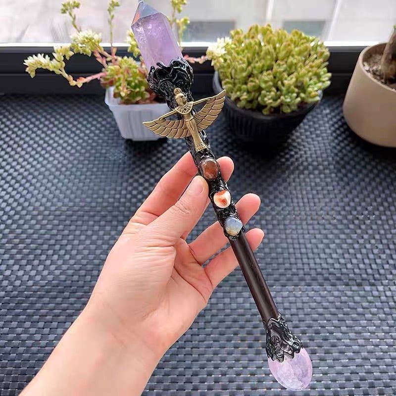  Gậy Quyền Trượng Ma Thuật Thạch Anh Tím Tự Nhiên Đũa Phép Handmade BKSTCN-9660 