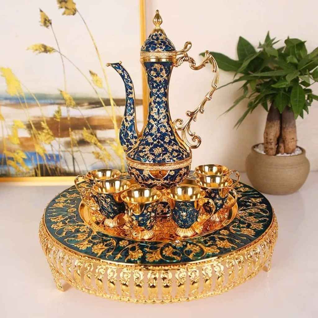  Bộ Ly Đồng Hoàng Gia Khảm Men Xanh Cao Cấp BKMECN-9713 