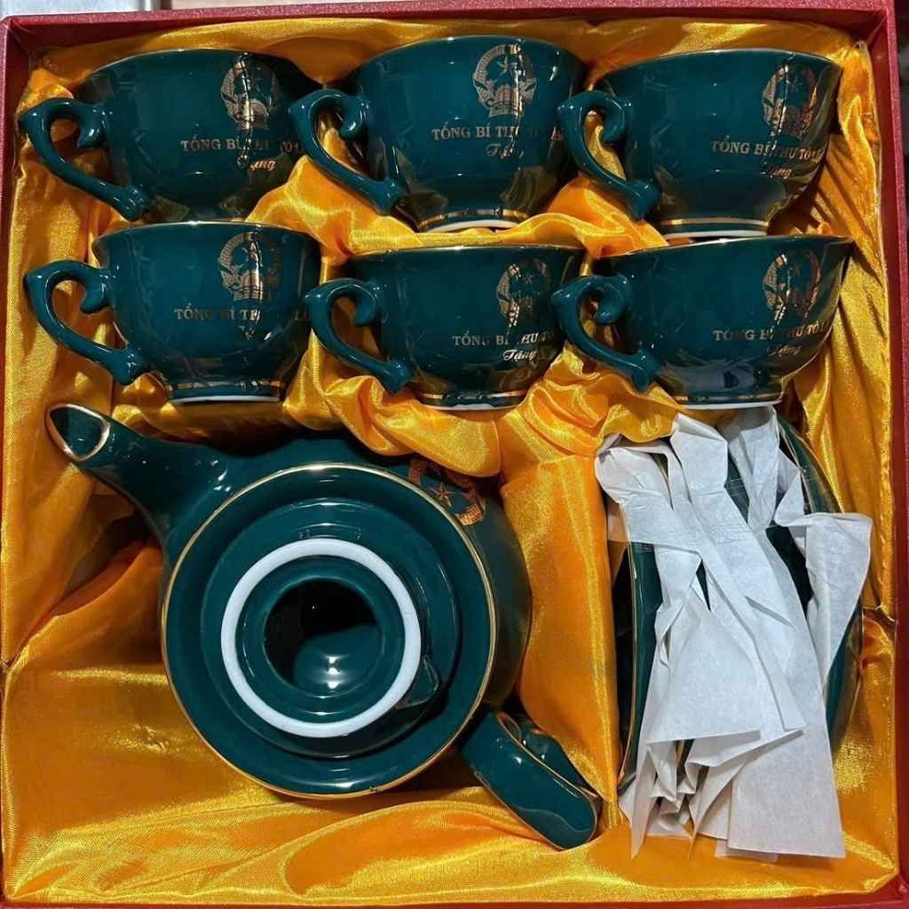  Bộ Ấm Chén In Tổng Bí Thư Tô Lâm Gốm Sứ Bát Tràng men ngọc BKCEVN-10248 